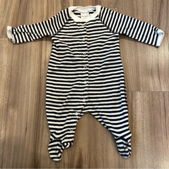 Hanna Andersson Baby Layette Footed Sleeper Ecru Soft Black Striped - Picture 2 of 6
